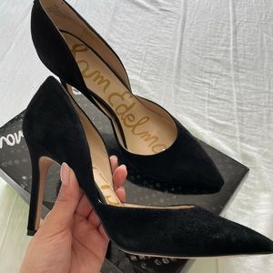 Black Suede Dorsay Pointed Heels